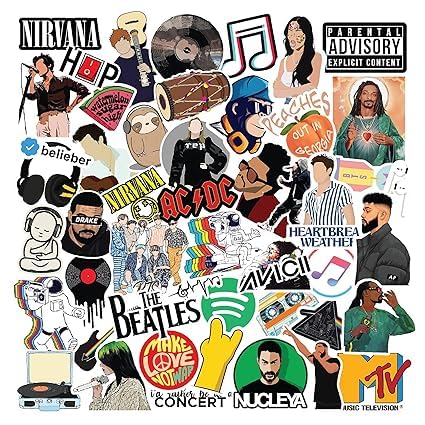 Sticker Chahiye Groove to Your Own Beat with Random Music Aesthetic Stickers - Laptop, Journal, Bike Helmet, and More - Waterproof (Set of 50)