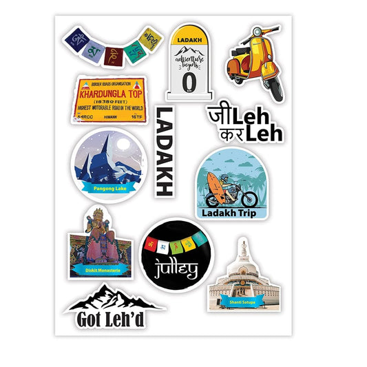 Ladakh Theme Vinyl Stickers - Multicolor Sticker Pack for Mobiles, Laptops, Electronic Gadgets, Cars, and Bikes