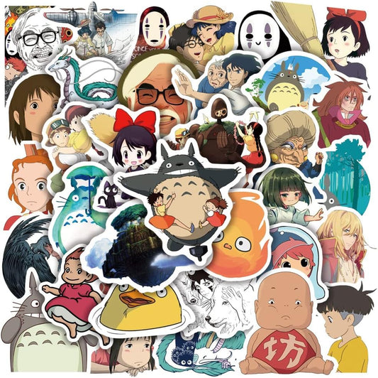 Studio Ghibli Anime Stickers - Miyazaki Character Decals for Laptop, Car, Phone - Water-Resistant Japanese Cartoon Sticker Pack (50pcs)