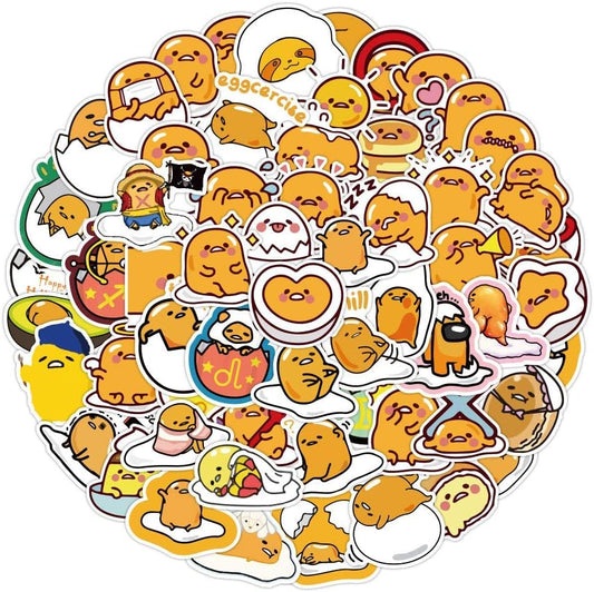 Sticker Chahiye (50 Pcs) Waterproof Lazy Egg Stickers, Amusing Cartoon, Iconic Gudetama, for Water Bottles, Laptops, Skateboards, Phones, and Guitars, Perfect for Teens, Kids, and Adults Alike