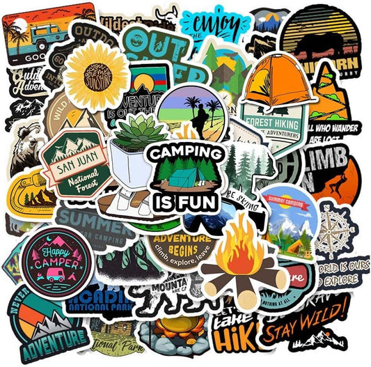 50 Outdoor Adventure Stickers Wilderness Nature Stickers Pack Hiking Camping Travel Waterproof Vinyl Stickers Decals for Water Bottle Laptop Luggage for Adults Teens Girls Boys