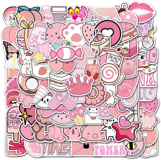 Sticker Chahiye 50 Pcs Pink Stickers Designed for Water Bottles, Waterproof Vinyl Aesthetic Vsco Stickers for Laptops, Skateboards, and More Perfect for Kids and Teens