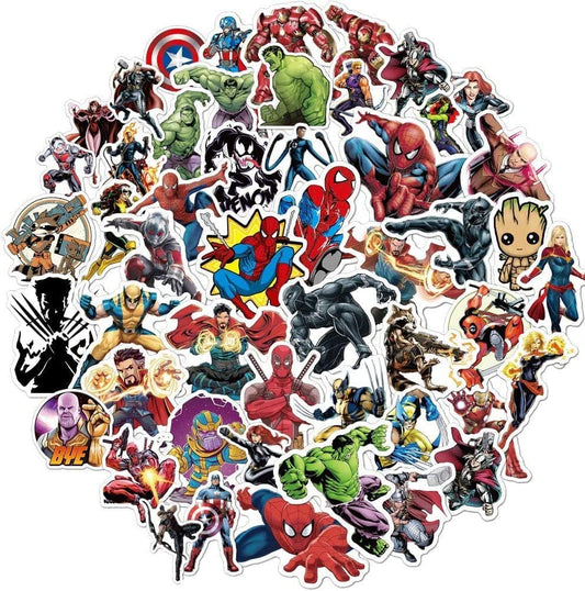 Superhero Avengers Stickers for Teens (50pcs) Comic Legends Stickers with Party Favors for Kids, Graffiti Waterproof Decals for Water Bottles Bikes Luggage Skateboard Package