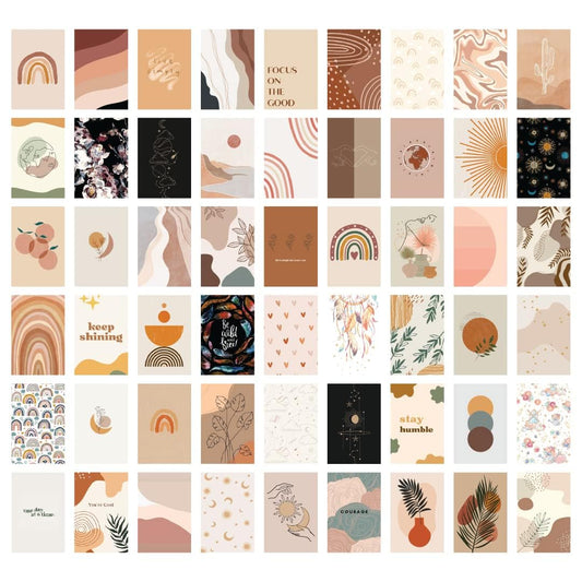 Sticker Chahiye Aesthetic 54 Pcs Boho People Self-Adhesive Wall Collage Kit - 4x6 Inch Peach, Beige, Orange Bohemian Wall Prints for Bedroom, Living Room, Office Decoration