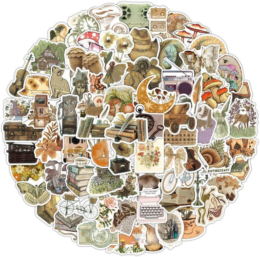 Sticker Chahiye 50 Pcs Vintage Aesthetic Stickers, Cute Retro Journaling Scrapbooking Stickers Pack for Adult Women Teen Grils, Waterproof Vinyl Decals for Water Bottle Laptop Computer Phone Case