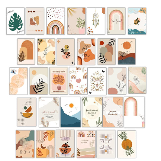 Aesthetic Boho Posters Set - 32 Small 4x6 Inch Posters for Wall Decoration, Perfect for Creating a Stylish Collage