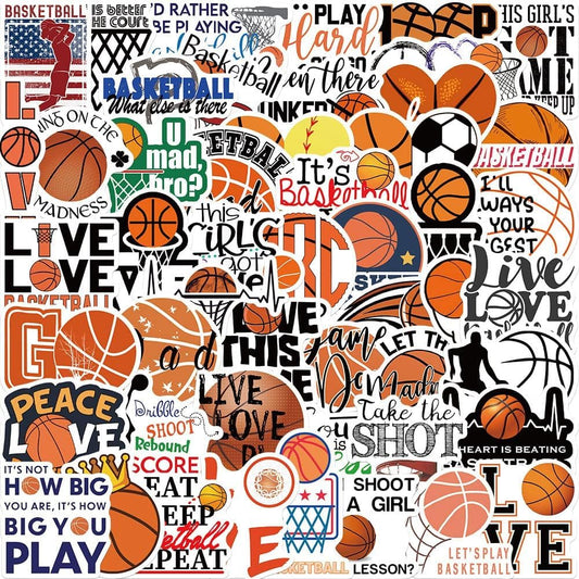 50 Pcs Basketball Stickers for Basketball Enthusiasts of All Ages - Ideal for Water Bottles, Laptops, Car Decals, or as Party Favors (Basketball Theme).