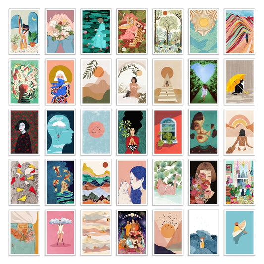 Boho Posters for Room Decoration, Aesthetic Wall Collage Kit (Pack of 36, 4x6 inch, Self-Adhesive)