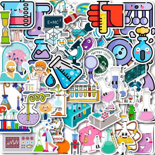 50 Fun lab Science Stickers for Kids, Teens, Students, and Teachers. Waterproof Feature Science Experiments & Chemistry Themes for laptops, Water Bottles, notebooks, & Classroom Decor