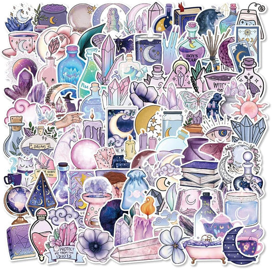 Sticker Chahiye 50 Pcs Witchy Stickers, Enchanting Moon Stickers, Aesthetic Stickers Waterproof Vinyl Decals Suitable for Water Bottles, Laptops, Phones, Skateboards, and Ideal for Teens and Adults