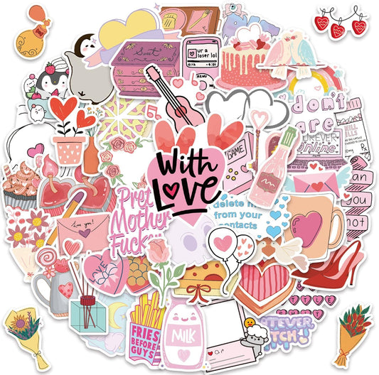 Sticker Chahiye Assorted Collection of Pink Stickers for Laptops, 50 Pcs for Water Bottles, Skateboards, Luggage, Phones, Adding A Touch of Cute and Playful Graffiti-Style Decoration, Ideal for Girls
