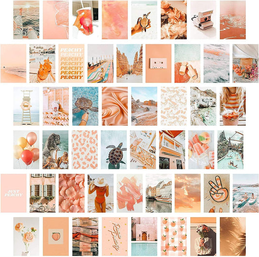 Aesthetic Picture for Wall Collage, 50 Set 4x6 inch, Collage Print Kit, Warm Color Room Decor for Girls Boys, Wall Art Prints for Room, Dorm Photo Display, VSCO Posters for Bedroom