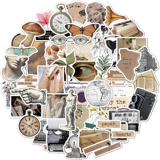50pcs Scrapbook Stickers Set - Personalized Retro Design Scrapbooking Stickers - Vinyl Decal Graffiti Stickers for Laptop, Art, Crafts, MacBook, Skateboard, Luggage, Bumper Stickers