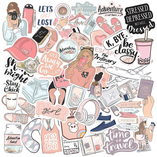 Aesthetic Laptop Stickers - Pack of 50 Vinyl Decals for Journal Supplies, Phone Cases, Scrapbooks, and More - Cute Korean-Inspired Accessories for Girls - Self-Adhesive Quotes Stickers