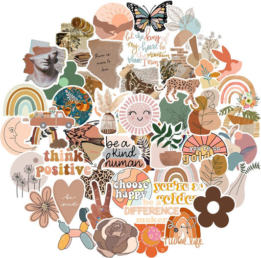 50 Pieces Of Vintage Aesthetic Stickers: Waterproof Vinyl Stickers Perfect For Decorating Water Bottles, Laptops, Phones, Computers, Guitars, And More, reusable