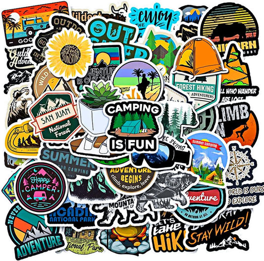 Sticker Chahiye 50Pcs Adventure Waterproof Vinyl Stickers for Scrapbooks, Laptops, Bottles, Luggage, Guitars, and Desktop: Ideal for Adult and Teen Campers Who Love Outdoor Travel and Camping