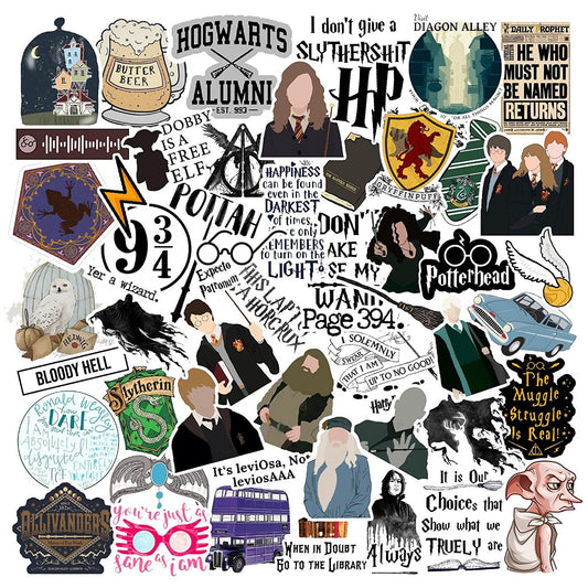 Harry Potter Vinyl Stickers - Pack of 50 Waterproof Aesthetic Stickers for Laptops, Journals, Guitars, Water Bottles, and More