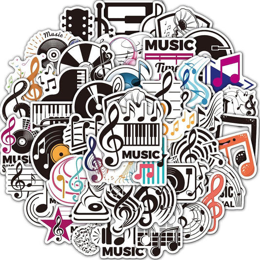 50Pcs Music Stickers for Water Bottles Vinyl Musical Note Stickers for Kids Waterproof Music Stickers for Laptop Guitar Hydroflask Scrapbooking Journaling