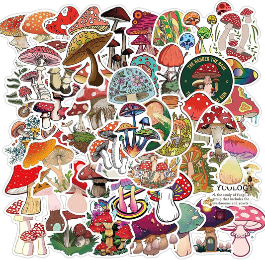 Mushroom Stickers, 50pcs Vinyl Waterproof Stickers for Laptop, Water Bottles, Bumper,Computer, Phone, Stickers and Decals