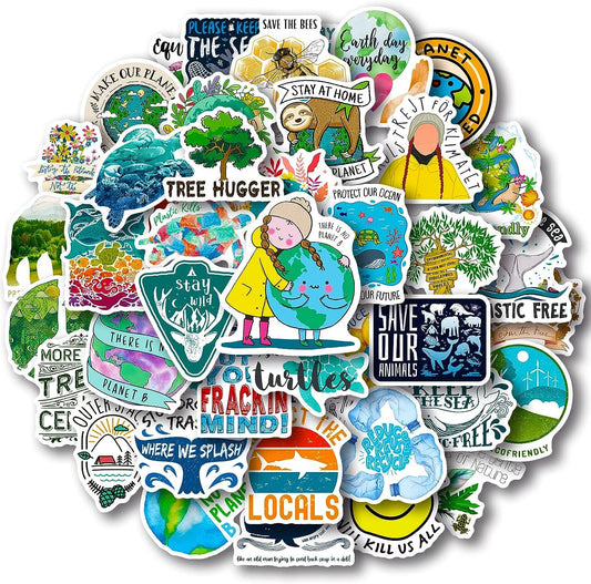 Sticker Chahiye Nature Stickers,50 Pcs Aesthetic Earth Waterproof Stickers,Vinyl Stickers for Water Bottle,Laptop,Phone,Skateboard Stickers for Teens Girls Kids, Green