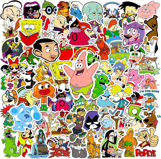 Sticker Chahiye 50Pcs Waterproof Vinyl Stickers Featuring Adorable Cartoon Characters from The 90S, Perfect for Kids, Teens, and Adults